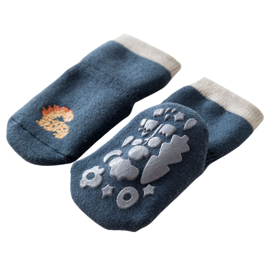 Calcetines con antideslizante - Dinosaurio Azul Marino